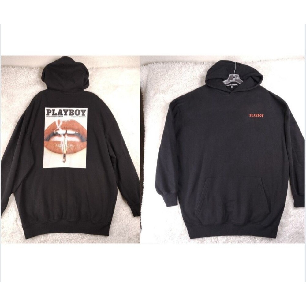 Playboy x Missguided Graphic Hoodie Unisex Streetwear Black US 10 L / M